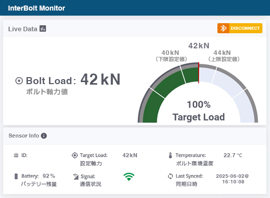 ボルトの緩みを監視。締め付け軸力測定値を表示します